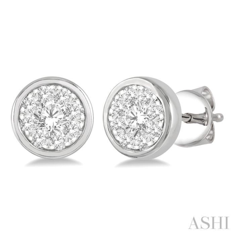 1/3 Ctw Lovebright Round Cut Diamond Bezel Stud Earring in 14K White Gold