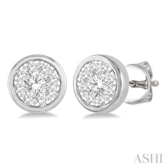 1/3 Ctw Lovebright Round Cut Diamond Bezel Stud Earring in 14K White Gold