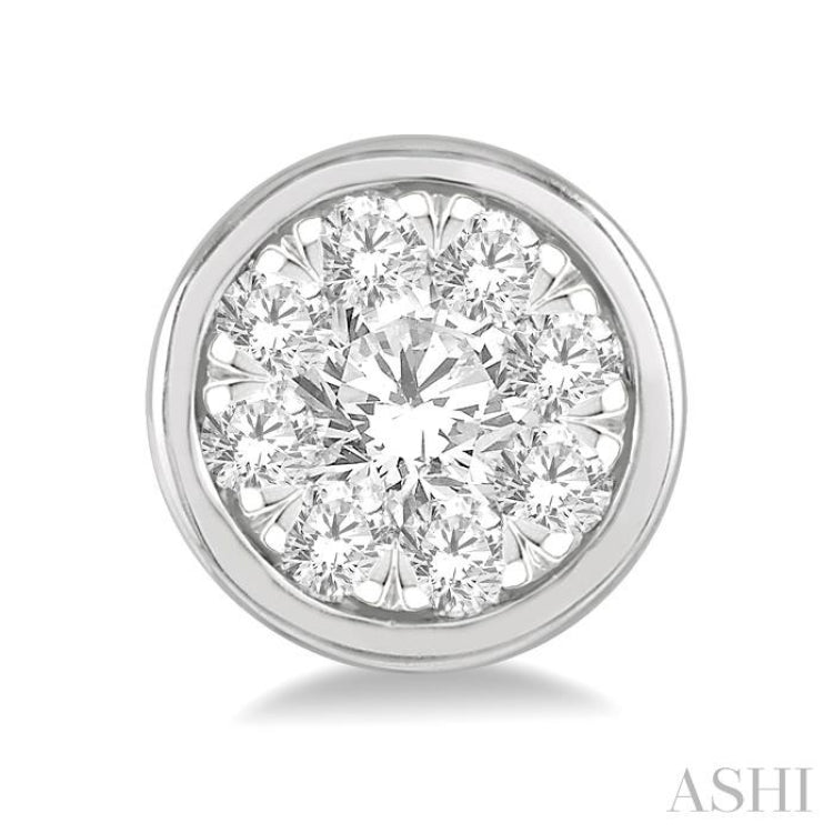 1/3 Ctw Lovebright Round Cut Diamond Bezel Stud Earring in 14K White Gold