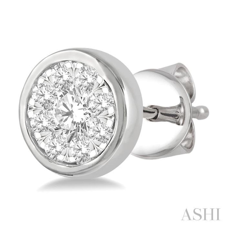 1/3 Ctw Lovebright Round Cut Diamond Bezel Stud Earring in 14K White Gold