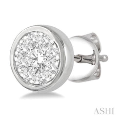 1/3 Ctw Lovebright Round Cut Diamond Bezel Stud Earring in 14K White Gold