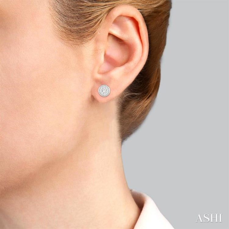1/3 Ctw Lovebright Round Cut Diamond Bezel Stud Earring in 14K White Gold