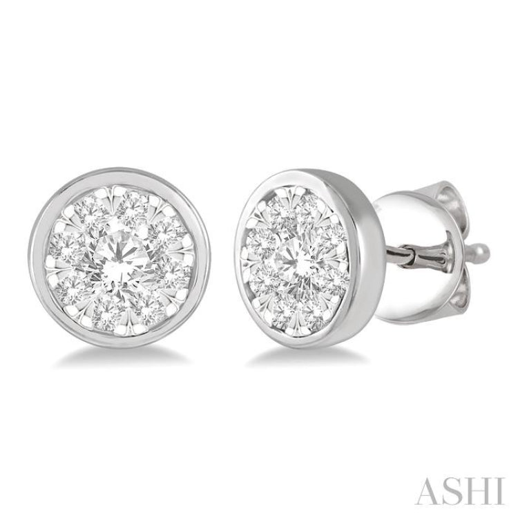 1/2 Ctw Lovebright Round Cut Diamond Bezel Stud Earring in 14K White Gold