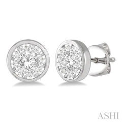 1/2 Ctw Lovebright Round Cut Diamond Bezel Stud Earring in 14K White Gold