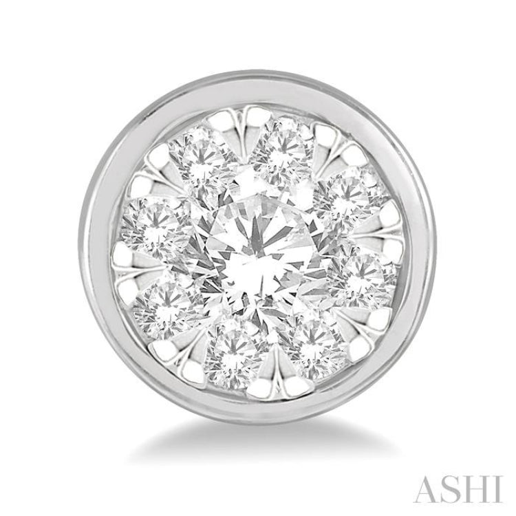 1/2 Ctw Lovebright Round Cut Diamond Bezel Stud Earring in 14K White Gold