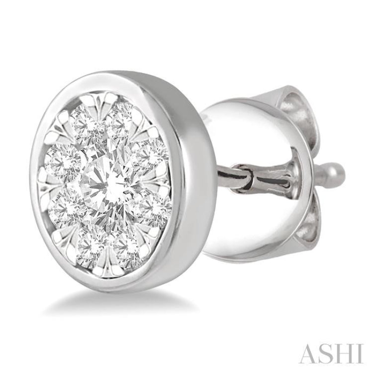1/2 Ctw Lovebright Round Cut Diamond Bezel Stud Earring in 14K White Gold