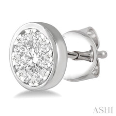 1/2 Ctw Lovebright Round Cut Diamond Bezel Stud Earring in 14K White Gold