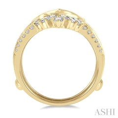 3/4 Ctw Chevron Center Baguette and Round Cut Diamond Insert Ring in 14K Yellow Gold