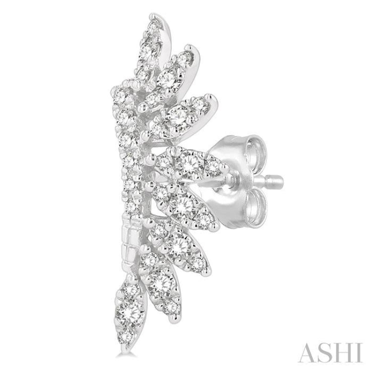 1/3 Ctw Arched Marquise Projection Round Cut Diamond Petite Fashion Earring in 14K White Gold