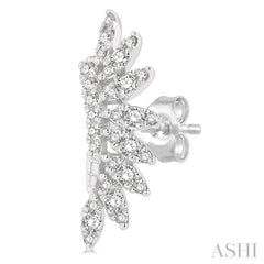1/3 Ctw Arched Marquise Projection Round Cut Diamond Petite Fashion Earring in 14K White Gold