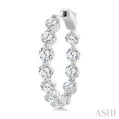 5 Ctw Inside-Out Single Prong Set Round Cut Diamond Hoop Earrings in 14K White Gold