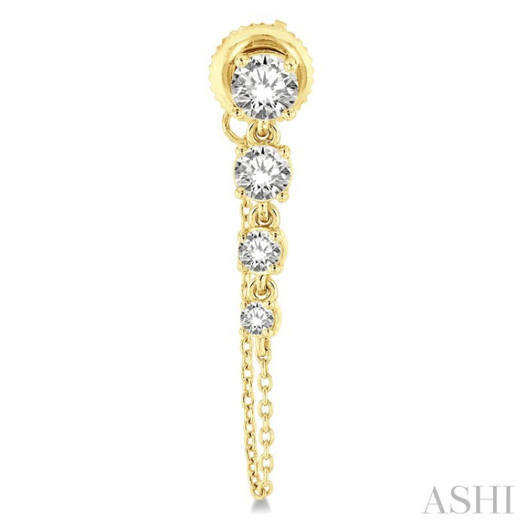 1 Ctw Journey Round Cut Diamond Fashion Long Chain Earring in 14K Yellow Gold