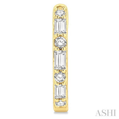 1/4 Ctw Petite Baguette and Round Cut Diamond Fashion Huggies in 10K Yellow Gold