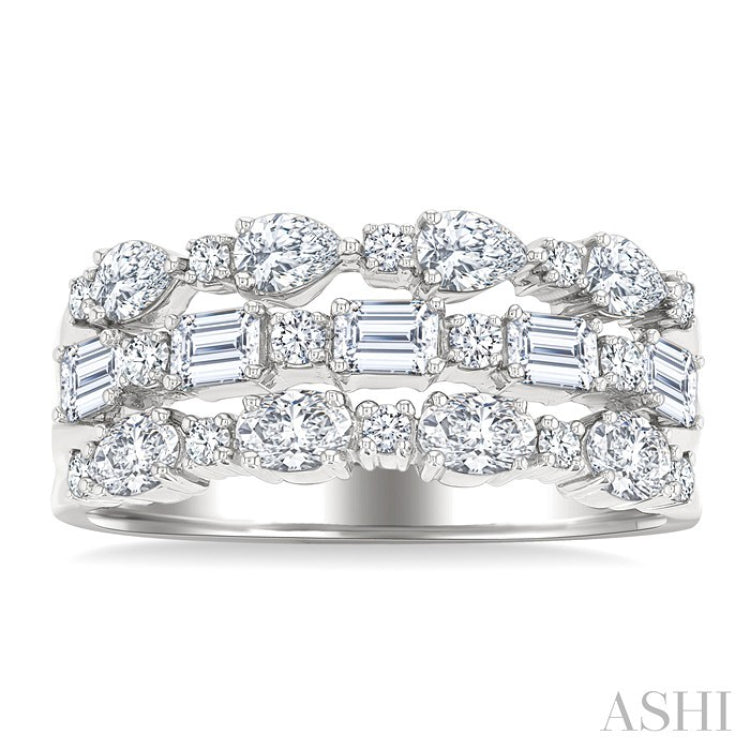 1 1/2 Ctw Triple Row Multi-Cut Diamond Fashion Band in 14K White Gold