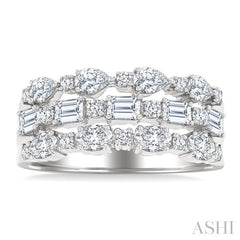 1 1/2 Ctw Triple Row Multi-Cut Diamond Fashion Band in 14K White Gold