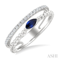 5x2.5 MM Marquise Shape Sapphire and 1/5 Ctw Round CutDiamond Precious Split Twin Ring in 10K White Gold