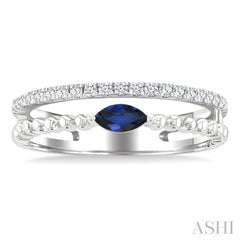 5x2.5 MM Marquise Shape Sapphire and 1/5 Ctw Round CutDiamond Precious Split Twin Ring in 10K White Gold