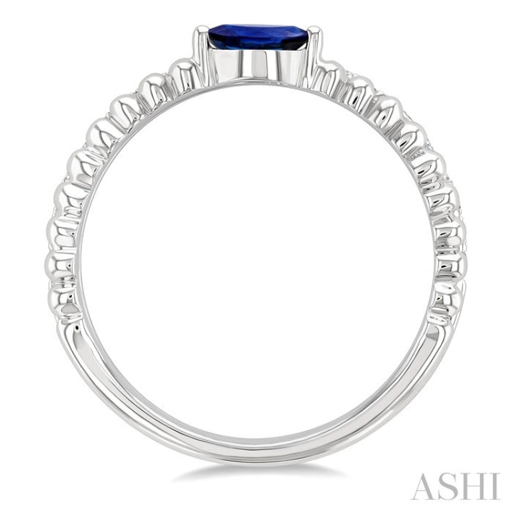 5x2.5 MM Marquise Shape Sapphire and 1/5 Ctw Round CutDiamond Precious Split Twin Ring in 10K White Gold