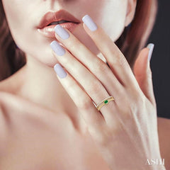 4x3 MM Oval Shape Emerald and 1/5 Ctw Round Cut DiamondsPrecious Fashion Split Twin Ring in 10K Yellow Gold