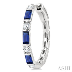 4X2 MM Baguette Cut Sapphire and 1/3 Ctw Art Deco Round Cut Diamond Precious Hoop Earring in 14K White Gold