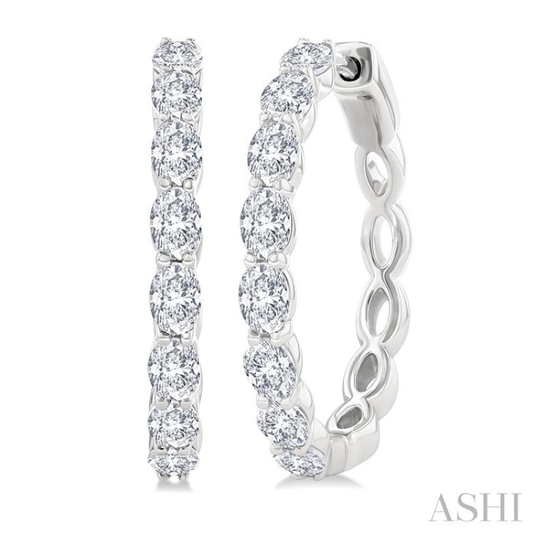 1 7/8 Ctw North-South Oval Cut Diamond Fashion Hoop Earring in 14K White Gold