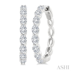 1 7/8 Ctw North-South Oval Cut Diamond Fashion Hoop Earring in 14K White Gold