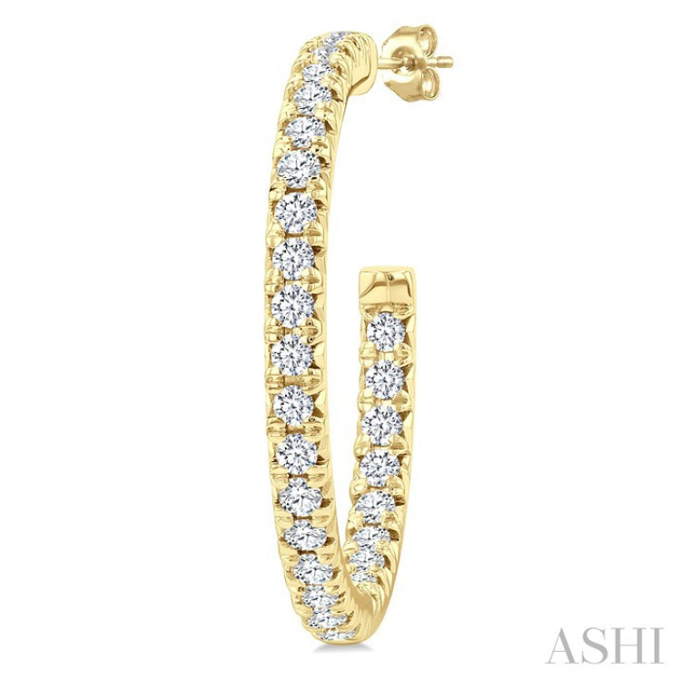 1 Ctw French Pave Set Round Cut Diamond Fashion Half Hoop Earring in 14K Yellow Gold
