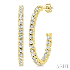 1/3 Ctw French Pave Set Round Cut Diamond Fashion Half Hoop Earring in 14K Yellow Gold