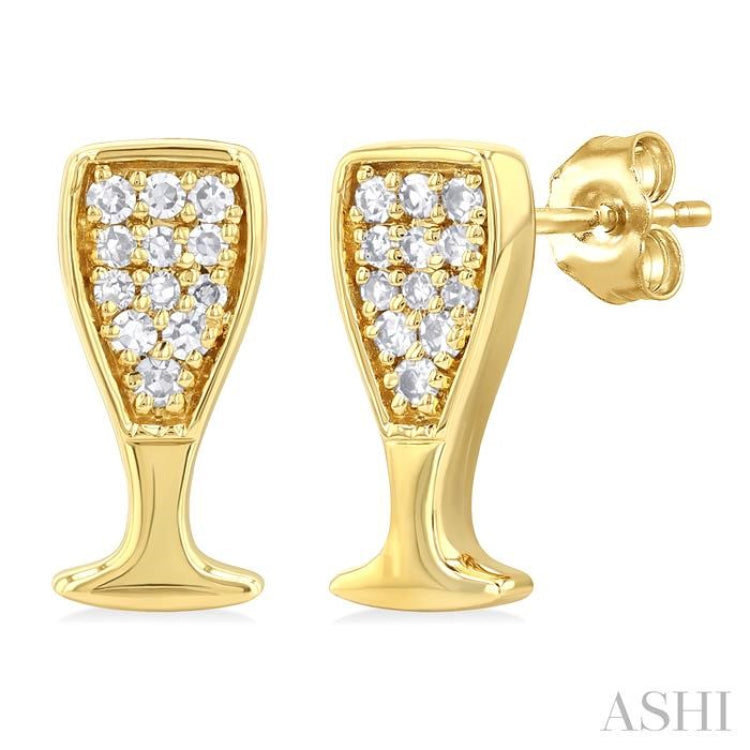 1/10 Ctw Petite Champagne Glass Round Cut Diamond Fashion Stud Earring in 10K Yellow Gold