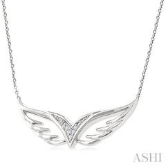 1/50 Ctw Angel Wing Round Cut Diamond Fashion Pendant With Chain in Sterling Silver