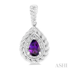 6X4 MM Pear Cut Amethyst and 1/20 Ctw Round Cut Diamond Semi-Precious Earring in Sterling Silver