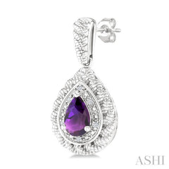 6X4 MM Pear Cut Amethyst and 1/20 Ctw Round Cut Diamond Semi-Precious Earring in Sterling Silver
