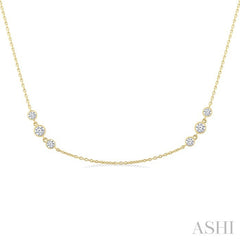 1 Ctw Three Stone Bezel Set Round Cut Diamond Station Necklace in 14K Yellow Gold