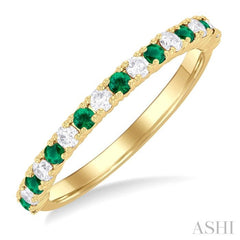 1.80 MM Round Shape Emerald and 1/4 Ctw Round Cut Diamond Precious Stack Band in 10K Yellow Gold