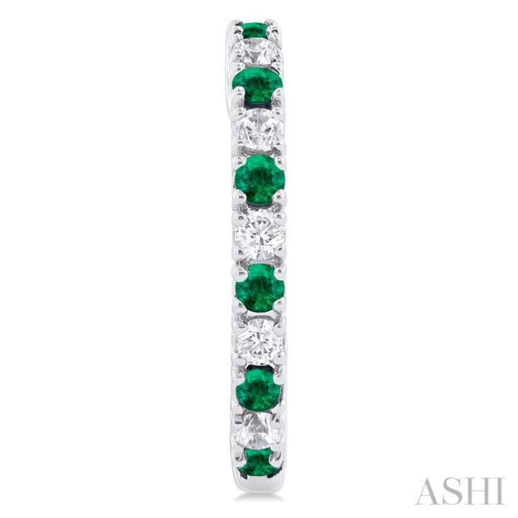 1.80 MM Round Shape Emerald and 1/4 Ctw Round Cut Diamond Precious Hoop Earring in 10K White Gold