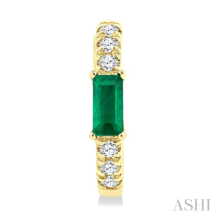 4X2 MM Baguette Cut Emerald and 1/8 Ctw Petite Round Cut Diamond Fashion Huggies in 10K Yellow Gold