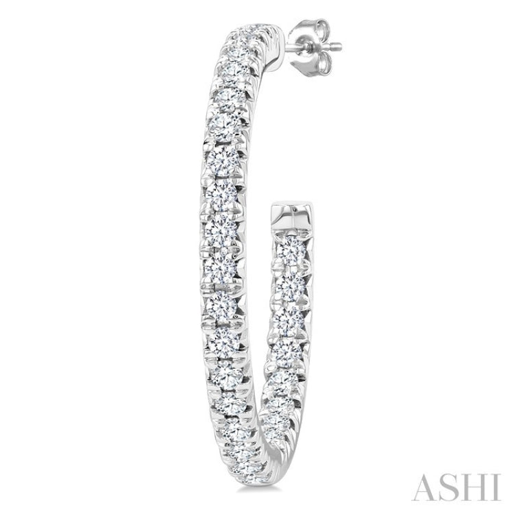 1 Ctw French Pave Set Round Cut Diamond Fashion Half Hoop Earring in 14K White Gold