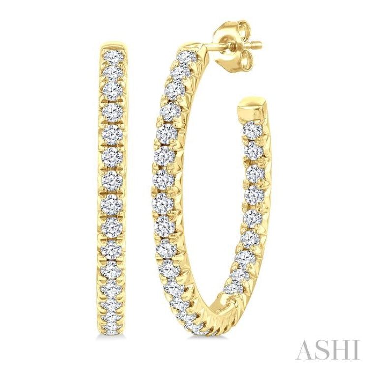 3/4 Ctw French Pave Set Round Cut Diamond Fashion Half Hoop Earring in 14K Yellow Gold