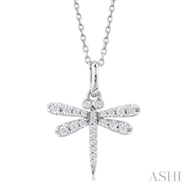 1/6 Ctw Petite Dragonfly Round Cut Diamond Fashion Pendant With Chain in 10K White Gold
