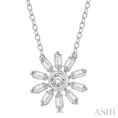 1/6 Ctw Petite Wheel Baguette and Round Cut Diamond Fashion Pendant With Chain in 10K White Gold