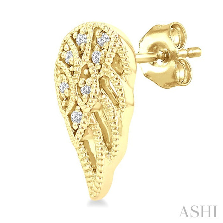 1/20 Ctw Petite Angel Wings Round Cut Diamond Fashion Stud Earring in 10K Yellow Gold