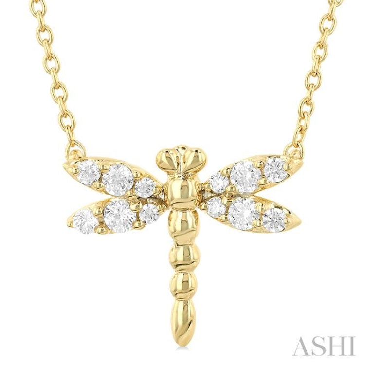 1/6 Ctw Petite Dragonfly Round Cut Diamond Fashion Pendant With Chain in 10K Yellow Gold