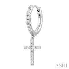 1/3 Ctw Petite Cross Round Cut Diamond Fashion Huggies in 10K White Gold
