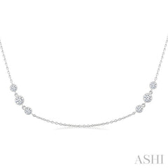 3/4 Ctw Three Stone Bezel Set Round Cut Diamond Station Necklace in 14K White Gold
