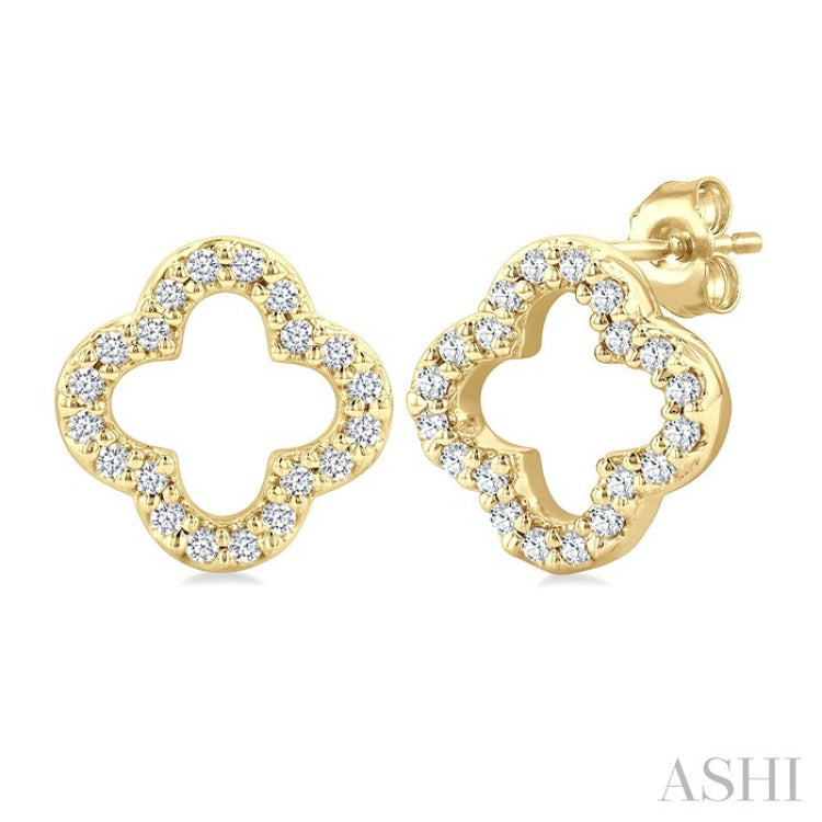 1/6 Ctw Petite Clover Round Cut Diamond Fashion Stud Earring in 10K Yellow Gold