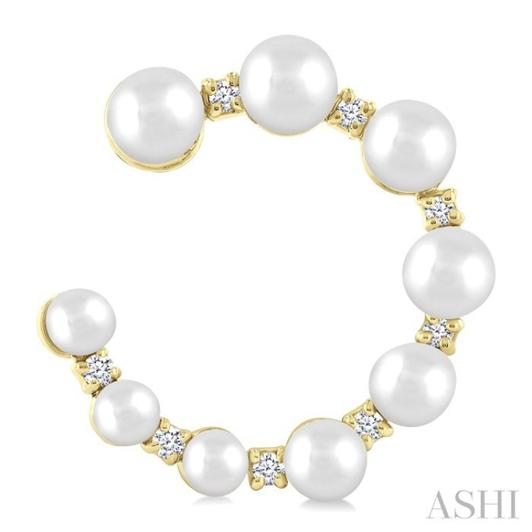 2.8 - 4.5 MM Round Shape Cultured Pearls and 1/5 Ctw Graduated Round Cut Diamond Half Hoop Earring in 14K Yellow Gold