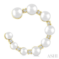 2.8 - 4.5 MM Round Shape Cultured Pearls and 1/5 Ctw Graduated Round Cut Diamond Half Hoop Earring in 14K Yellow Gold