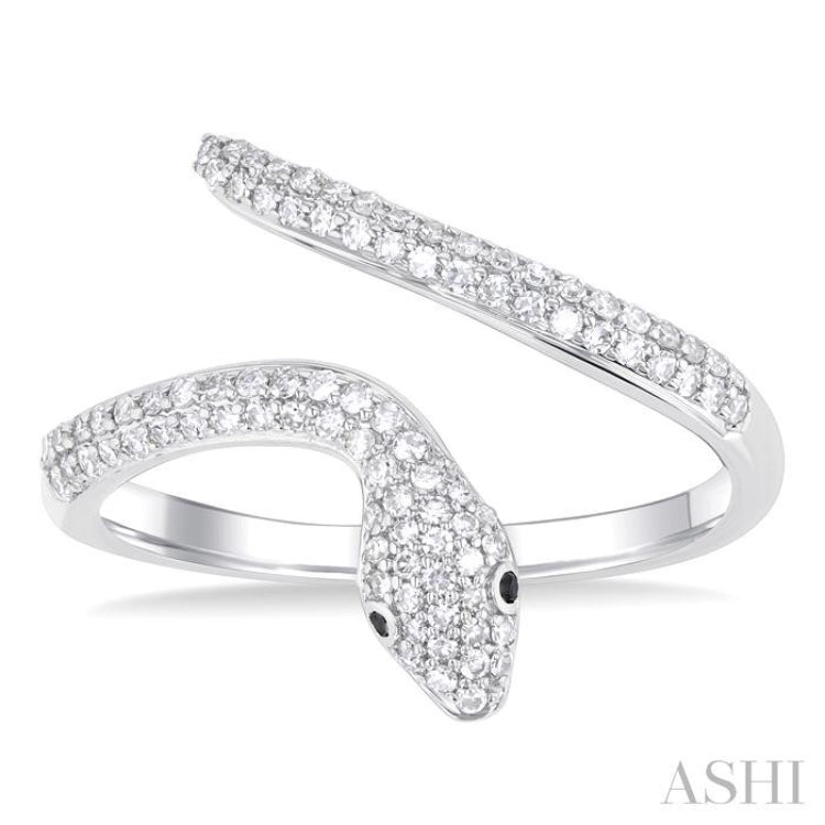 1/3 Ctw Petite Serpent Round Cut Diamond Open Center Fashion Ring in 10K White Gold