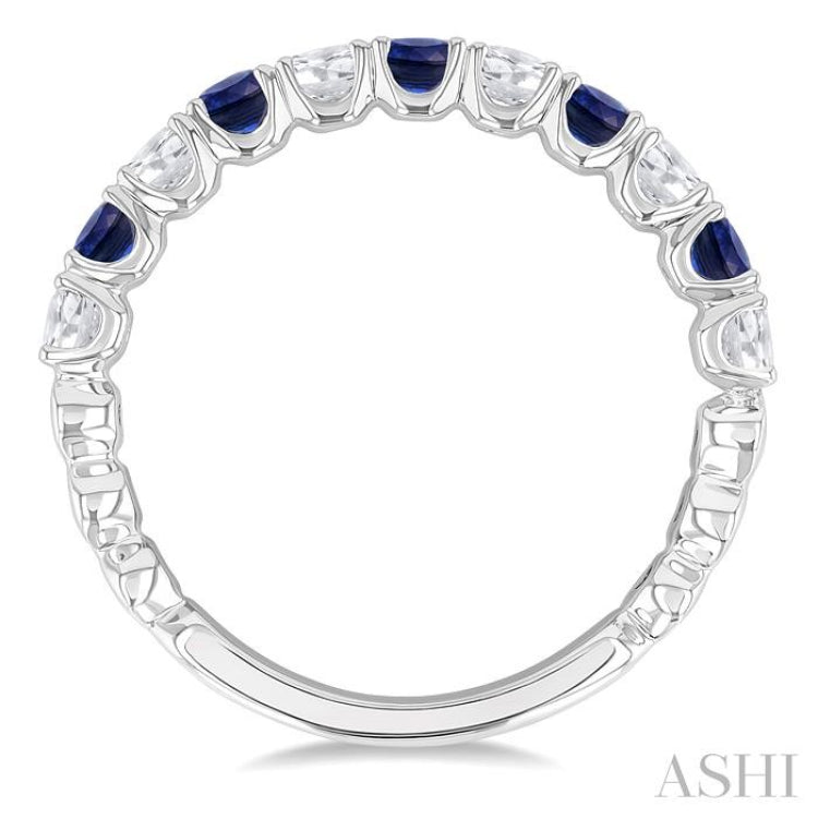 2.6 MM Sapphire and 3/8 Ctw Round Cut Diamond Precious Wedding Band in 14K White Gold