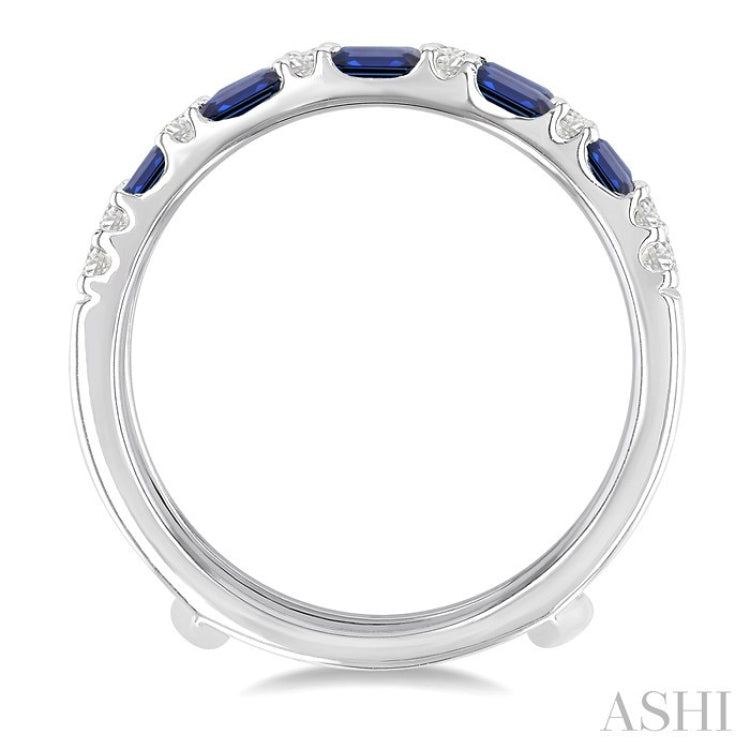 2.1x1.4, 2.9x1.5 & 3.1x1.5 MM Baguette Cut Sapphire and 1/5 Ctw Round Cut Diamond Precious Insert Ring in 14K White Gold